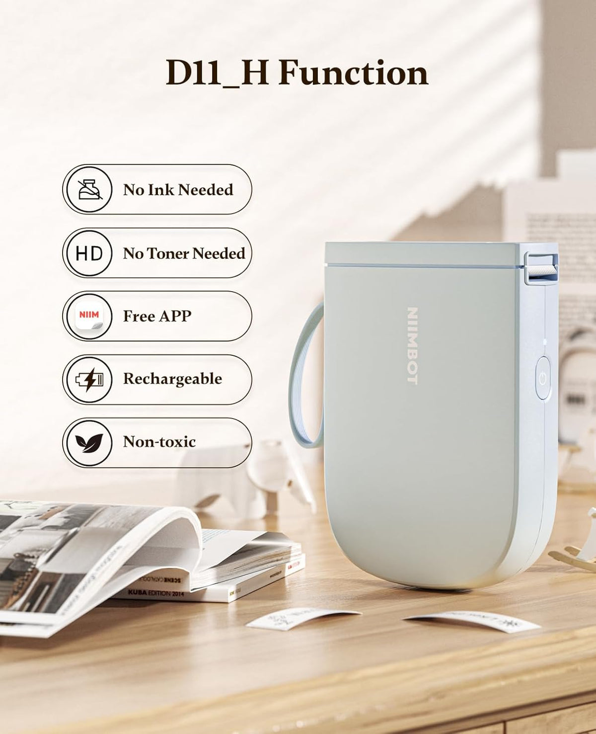NIIMBOT Label Maker Bluetooth Mini Label Printer D11 2024 Version, Portable Label Maker with Tape Thermal Sticker Small Labeler, 300 DPI High Clearity Rechargeable, Blue