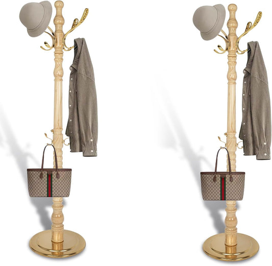 Vintage Wooden Coat Rack Free Standing,14 Hooks, 3-Level Adjustable Height, 73-Inch Retro Coat Rack Stand, Suitable for Entryway, Living Room, Office and Bedroom (Natural)
