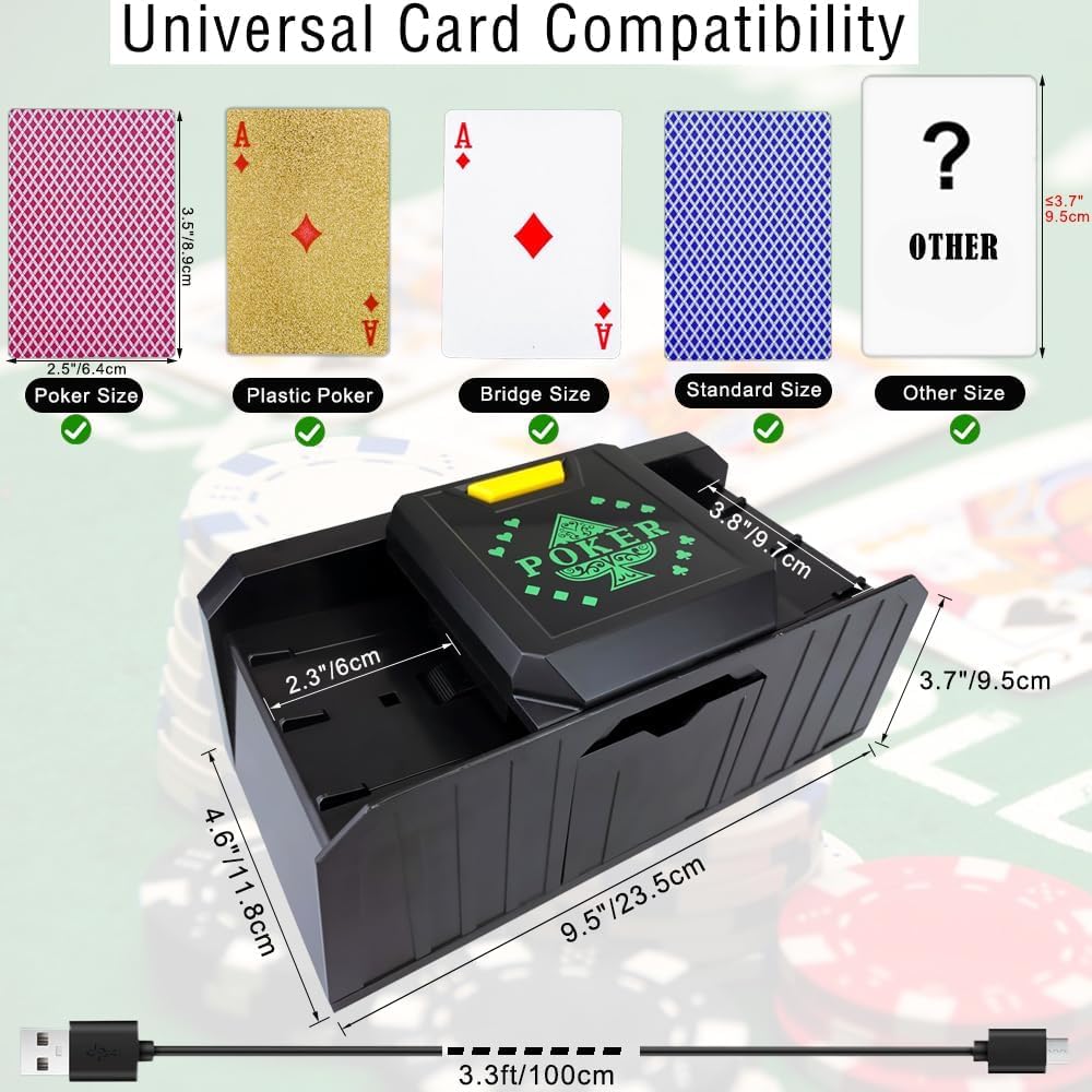 Heavy-Duty Automatic Card Shuffler for 1-2 Decks (≤9.5cm Cards), USB/Battery Powered - Large Capacity Card Mixer