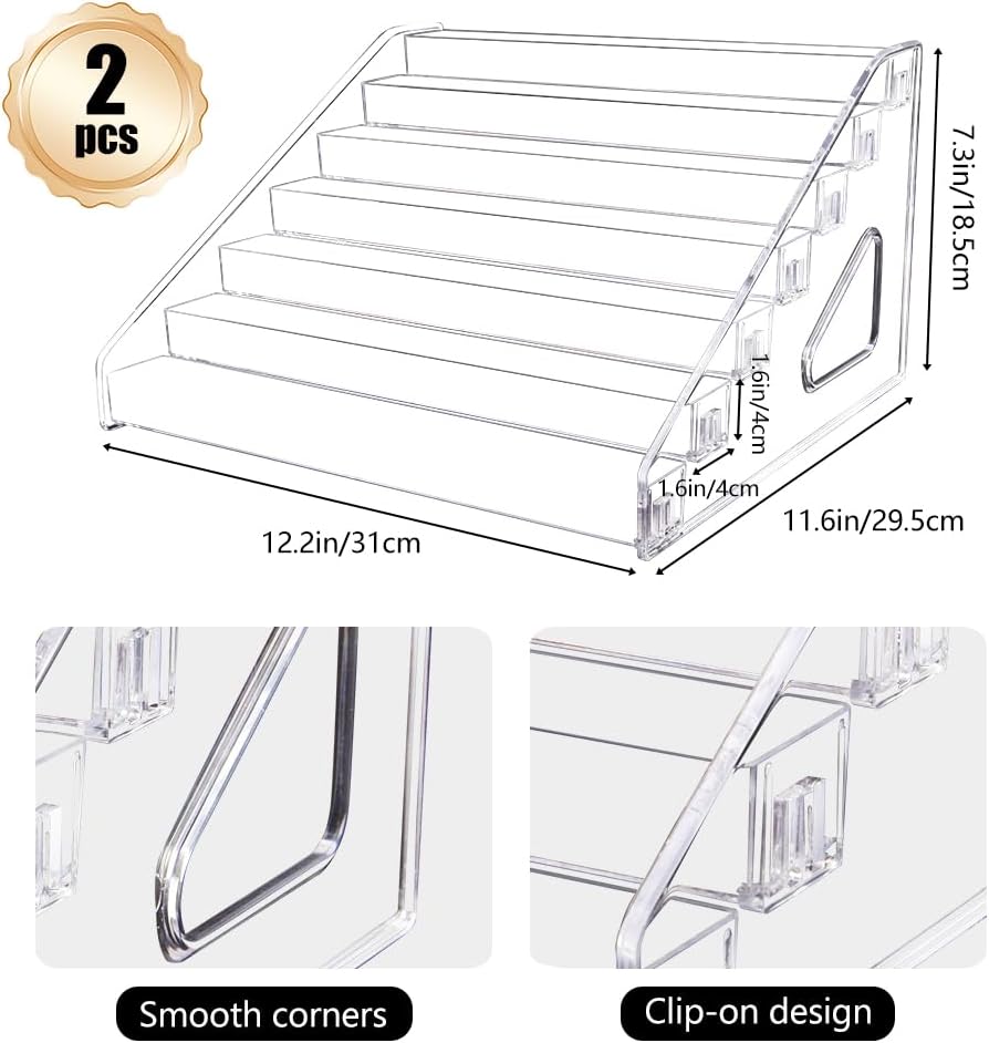 Trading Card Display Stand, 7-Tier Greeting Card Display Stand, 12 in Acrylic Portable Versatile Display Rack Holder for Graded Cards, PSA Cards,Sports Cards, Business Cards (2 Pack)