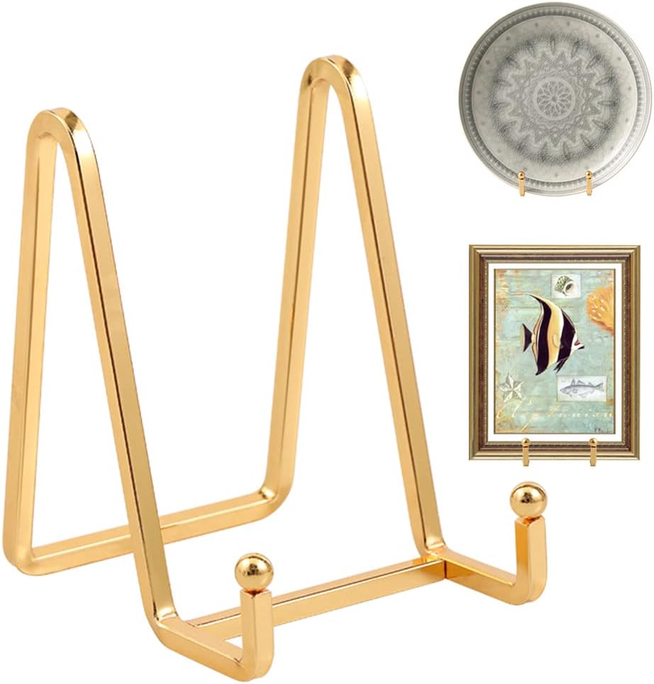 Plate Holder Easel Display Stand - 4.5 inch Metal Plate Stands for Display - Tabletop Picture Stand - Gold Iron Easels for Display Pictures | Photo Frames | Book | Decorative Plates | Plaque -2 Pack