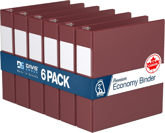 Premium Economy 6-Pack 3-Ring Binders for School or Office, D-Ring Binders, 2 Inch, Burgundy
