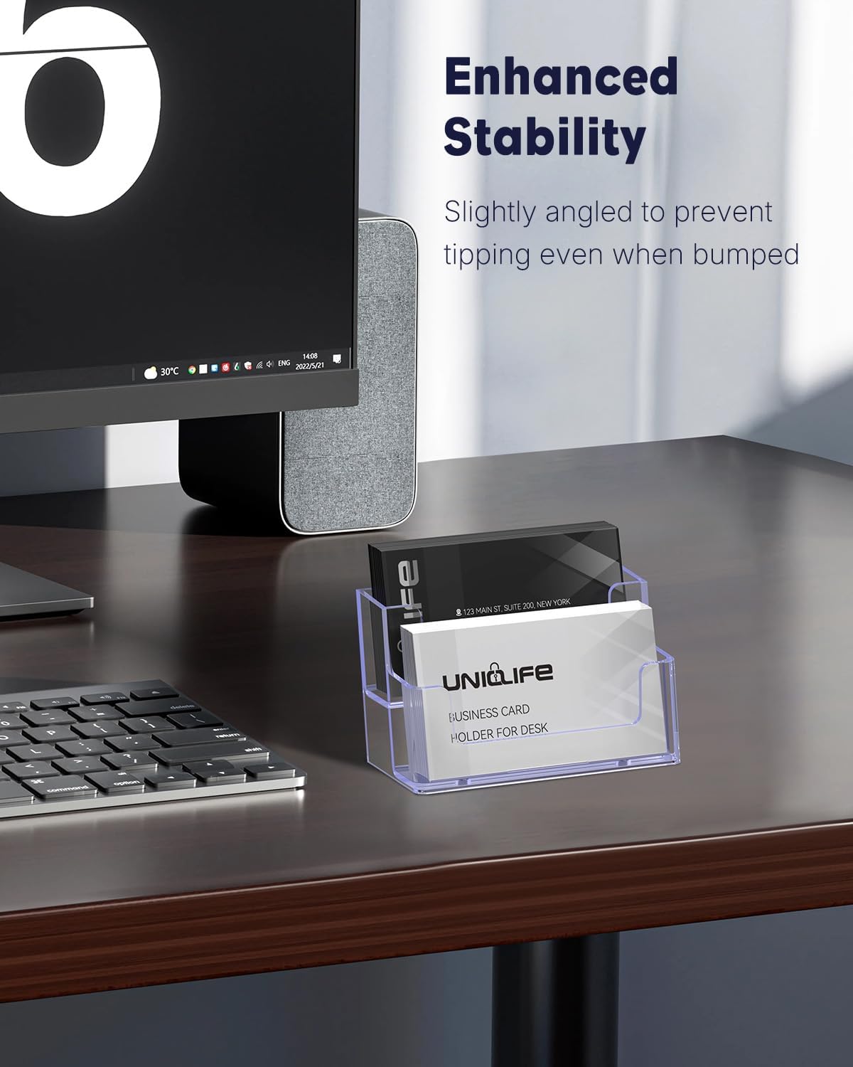 Uniclife 2 Pack Acrylic Business Card Holder for Desk 2 Slots Clear Business Card Display Stand for Men & Women Desktop Business Card Organizer Card Stand for Office Home Exhibition, 120 Card Capacity