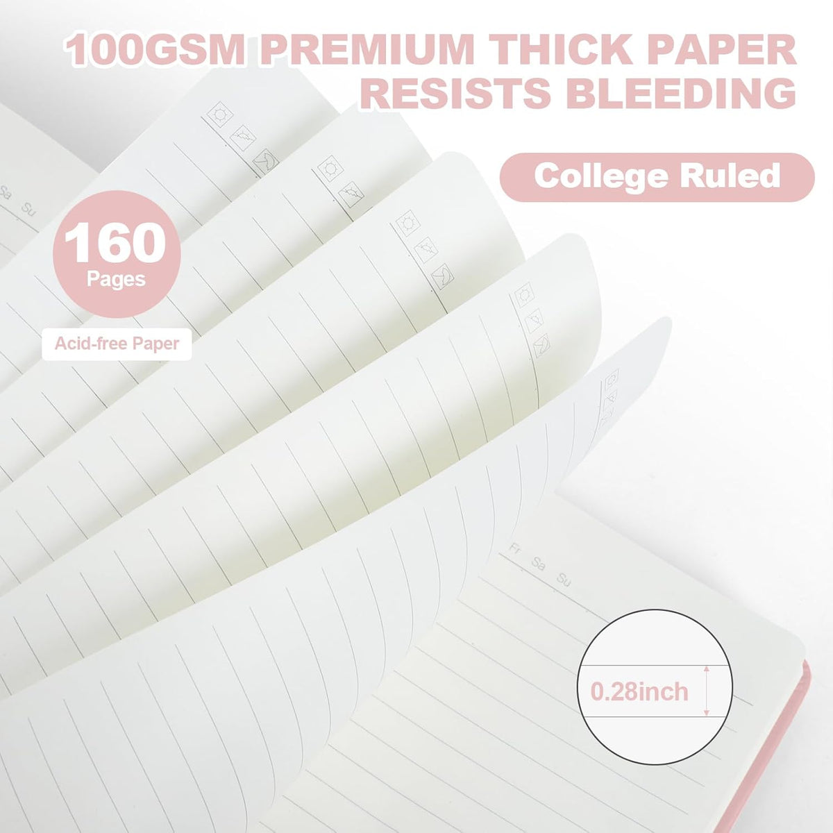 Lined Journal Notebook for Women Men, 5.5"x8.3",100 GSM Thick Paper, A5 Hardcover Leather Journaling Notebooks for Writing,Travel, Work & School, College Ruled Notebooks for Note Taking Diary (Pink)