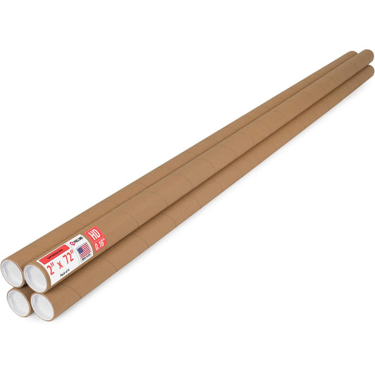 2" x 72" Heavy-Duty Reinforced Cardboard Mailing Tube, Pack of 4 Tubes with 8 Caps – Secure USPS Approved – Great for Shipping and Storing of Prints, Artwork, Posters or Documents