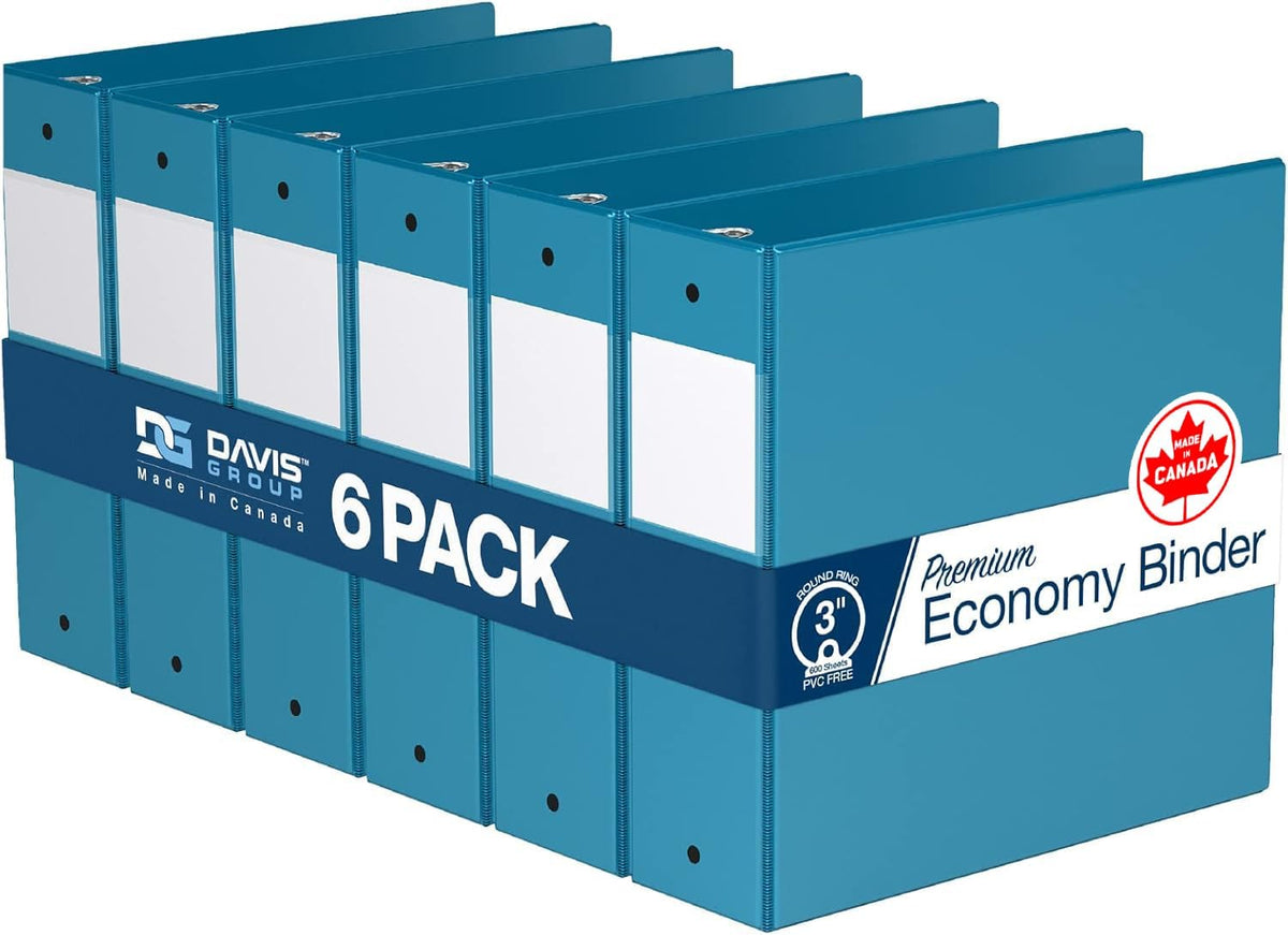 Premium Economy 6-Pack 3-Ring Binders for School or Office, Round-Ring Binders, 3 Inch, Turquoise
