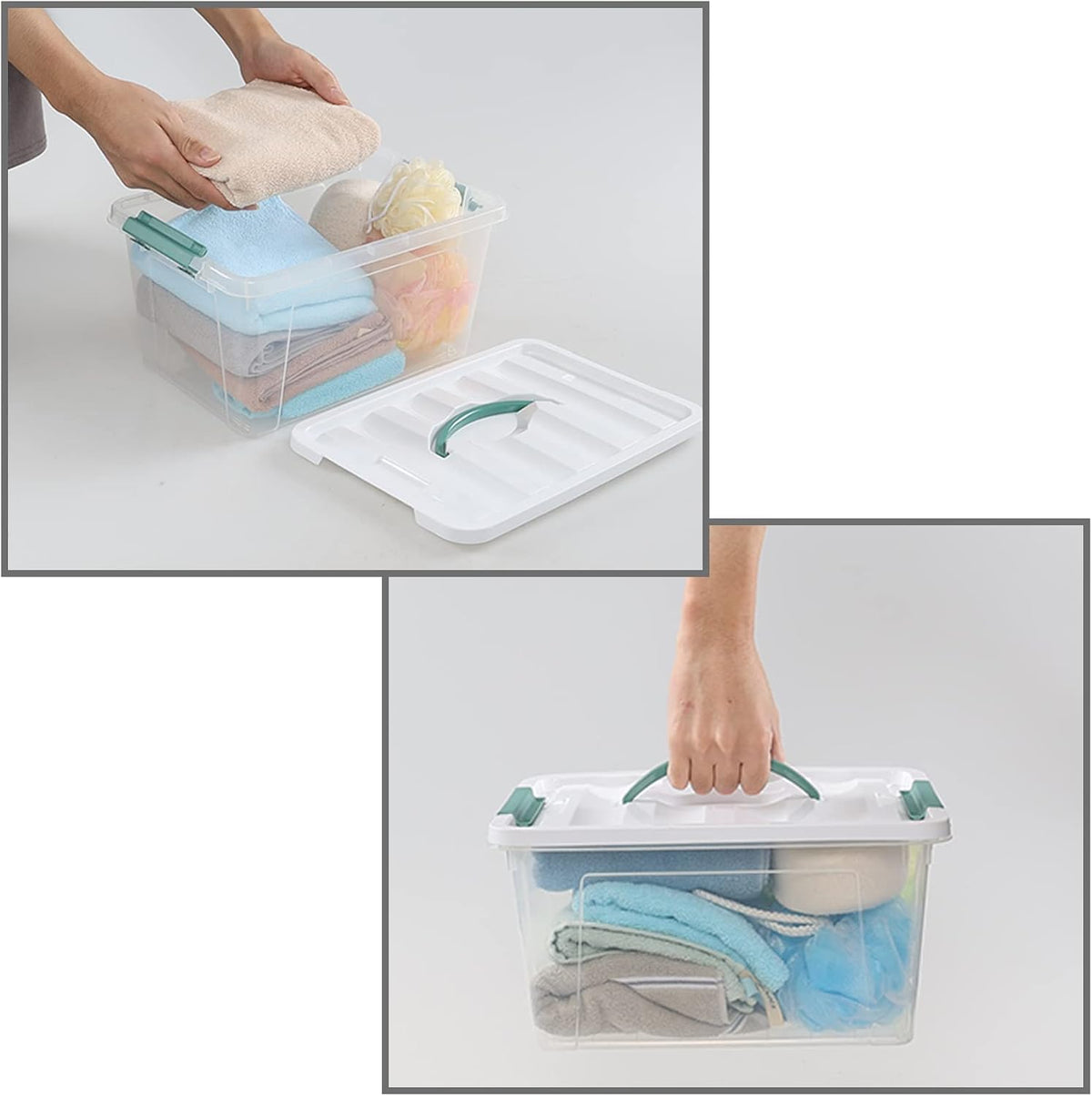 Pekky 14 Quart Plastic Lidded Storage Bins Set of 8, Clear Latching Storage Box with Handle