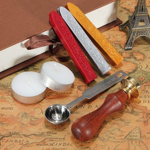 Alphabet D Wax Seal Stamp Wood Box Melting Spoon Candles Invitations Gift Cards Stationary Envelope Custom Logo Picture Wax Seal Sealing Stamp Wax Sticks Gift Kit
