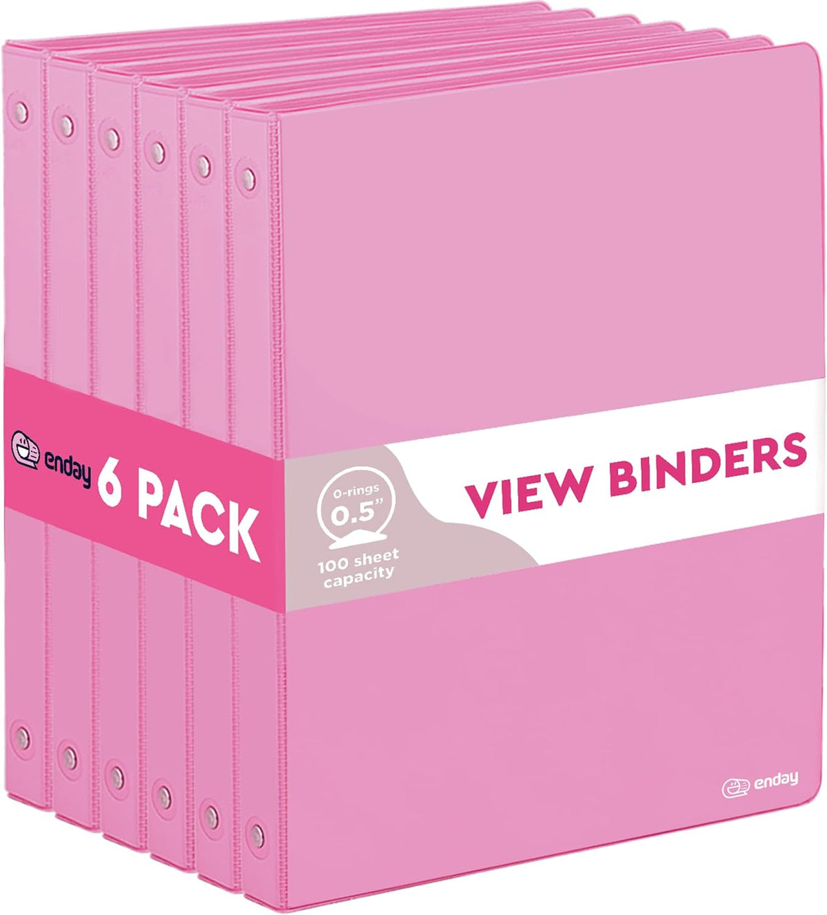 ½ Inch 3 Ring Binder Pink, .5 Inch Round Ring Clear View Cover with 2 Inside Pockets Binders, Colored School Supplies Binders, Also Available in Purple, Red, Green, Blue, and Grey (6 PC) – by Enday