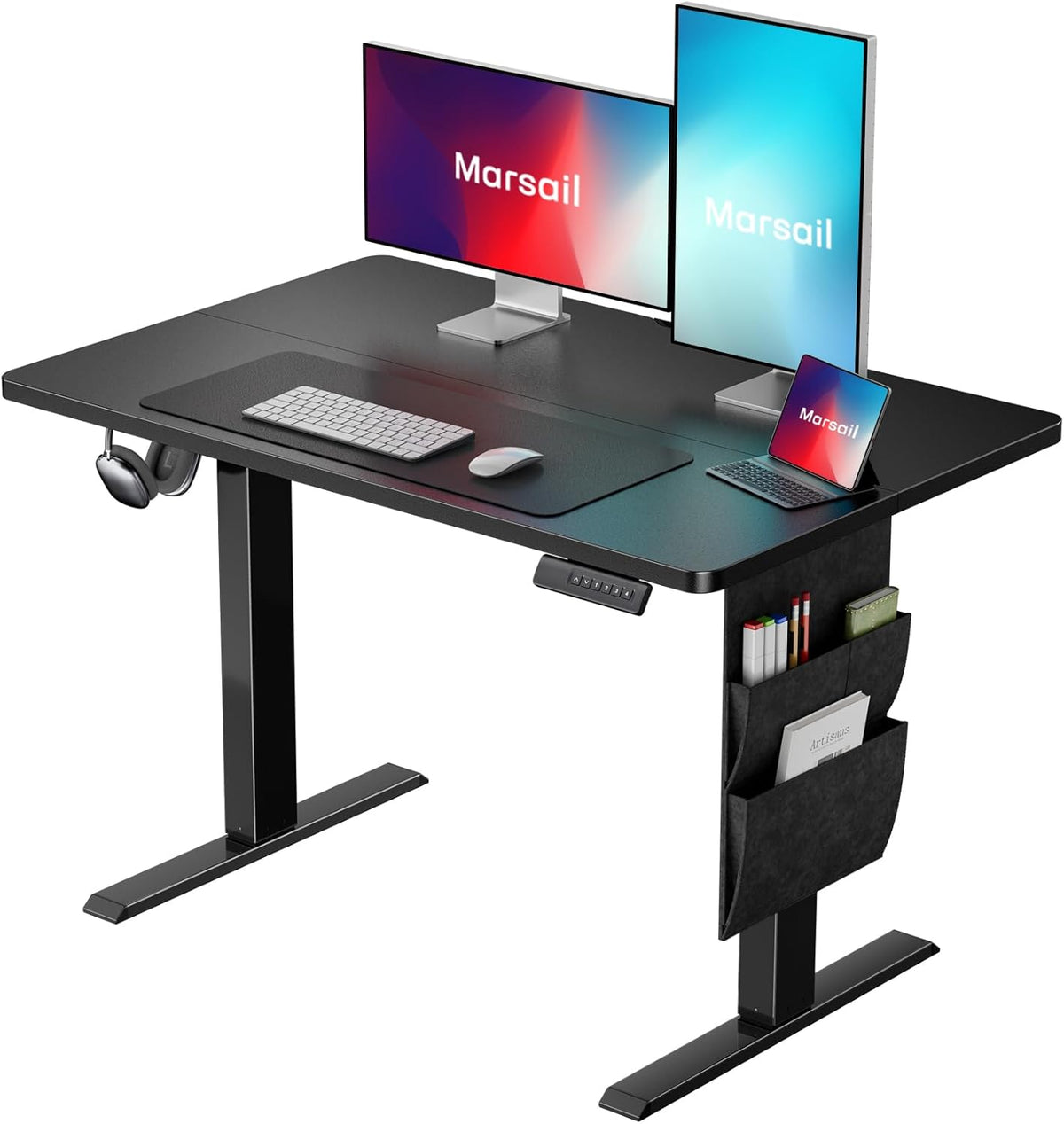 Marsail 40x24 Electric Standing Desk - Adjustable Height Computer Desk with Memory Presets, Storage Bag & Cable Management for Home Office & Gaming Workstations