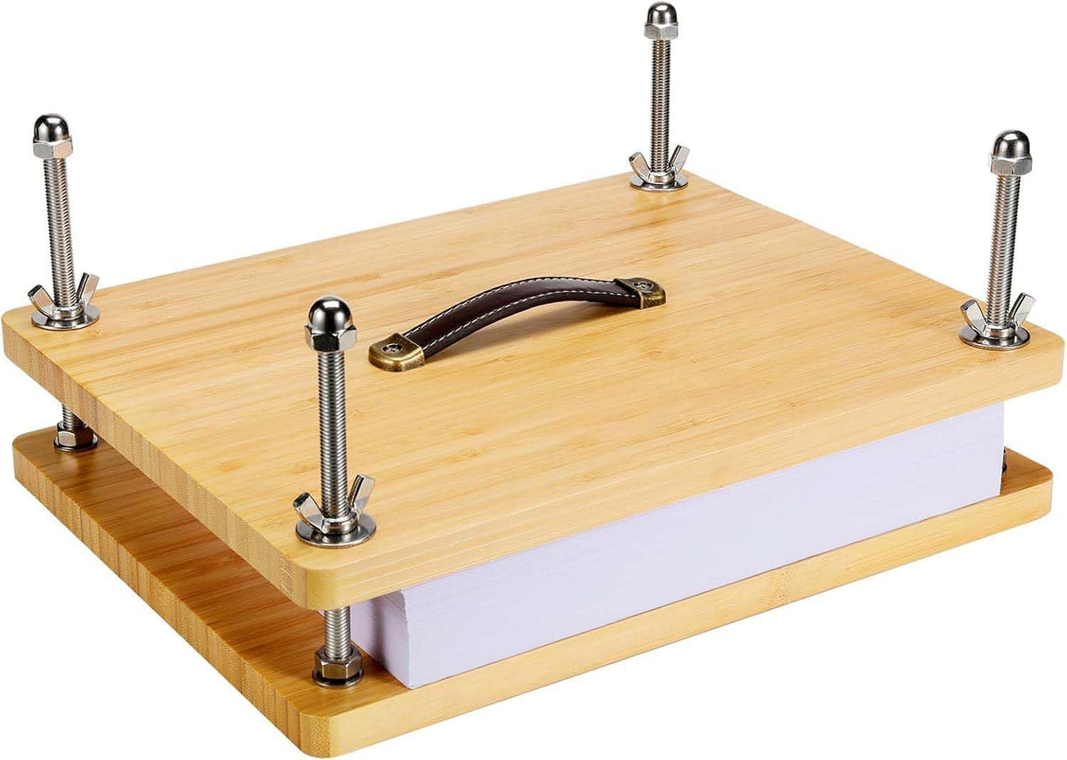 GeryVtee Wooden Book Press 9.8x7.87 inch Large Bookbinding Press Portable Binding Machine with Handle Easy Assemble Books Binding Tools for Craft Enthusiasts (Burlywood)