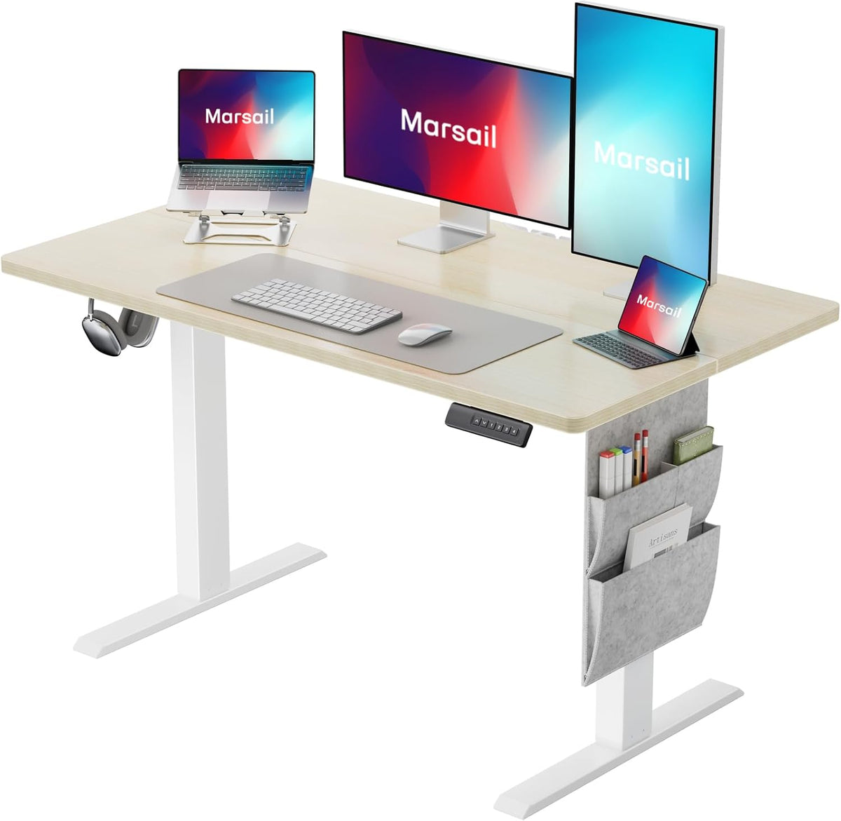 Marsail 40x24 Electric Standing Desk - Adjustable Height Computer Desk with Memory Presets, Storage Bag & Cable Management for Home Office & Gaming Workstations