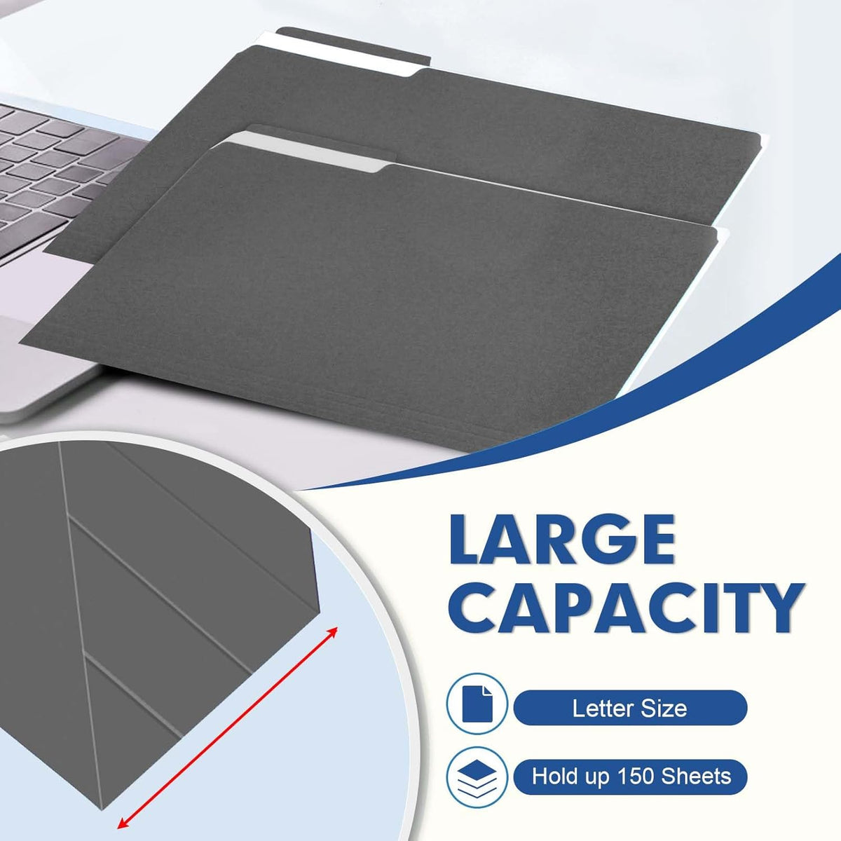 File Folder, PANDRI 120 Pack File Folder, 1/3 Cut Tab, Letter Size, Filing Folder for Office School Business, Dark Gray