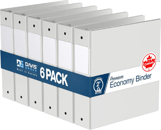Premium Economy 6-Pack 3-Ring Binders for School or Office, Round-Ring Binders, 2 Inch, White
