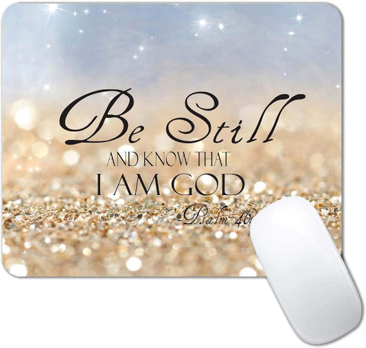 Christian Bible Verses Mouse Pad, Square Waterproof Non-Slip Rubber Base MousePad for Office Laptop, 9.5"x7.9"x0.12" Inch (Be Still)