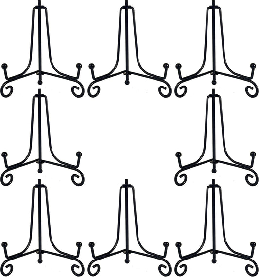 8PCS Premium Black Iron Plate Stands for Display 4 Inch, Decorative Solid Metal Plate Holders for Displaying, Mini Easel, Frame, Book, Card, Plaque, Bowl, Picture Stands for Display