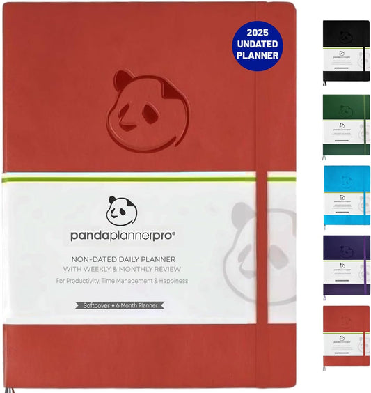 Panda Planner Pro 2025-2026 – Daily, Weekly & Monthly Planner for Productivity – Large 8.5x11 Undated Day Planner, Goal Planner, Project Organizer & Habit Tracker Notebook – Orange