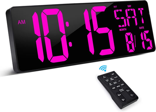 XREXS Large Digital Wall Clock with Remote Control, 16.5 Inch LED Large Display Count Up & Down Timer, Adjustable Brightness Alarm Clock with Day/Date/Temperature for Living Room, Bedroom, Office, Gym