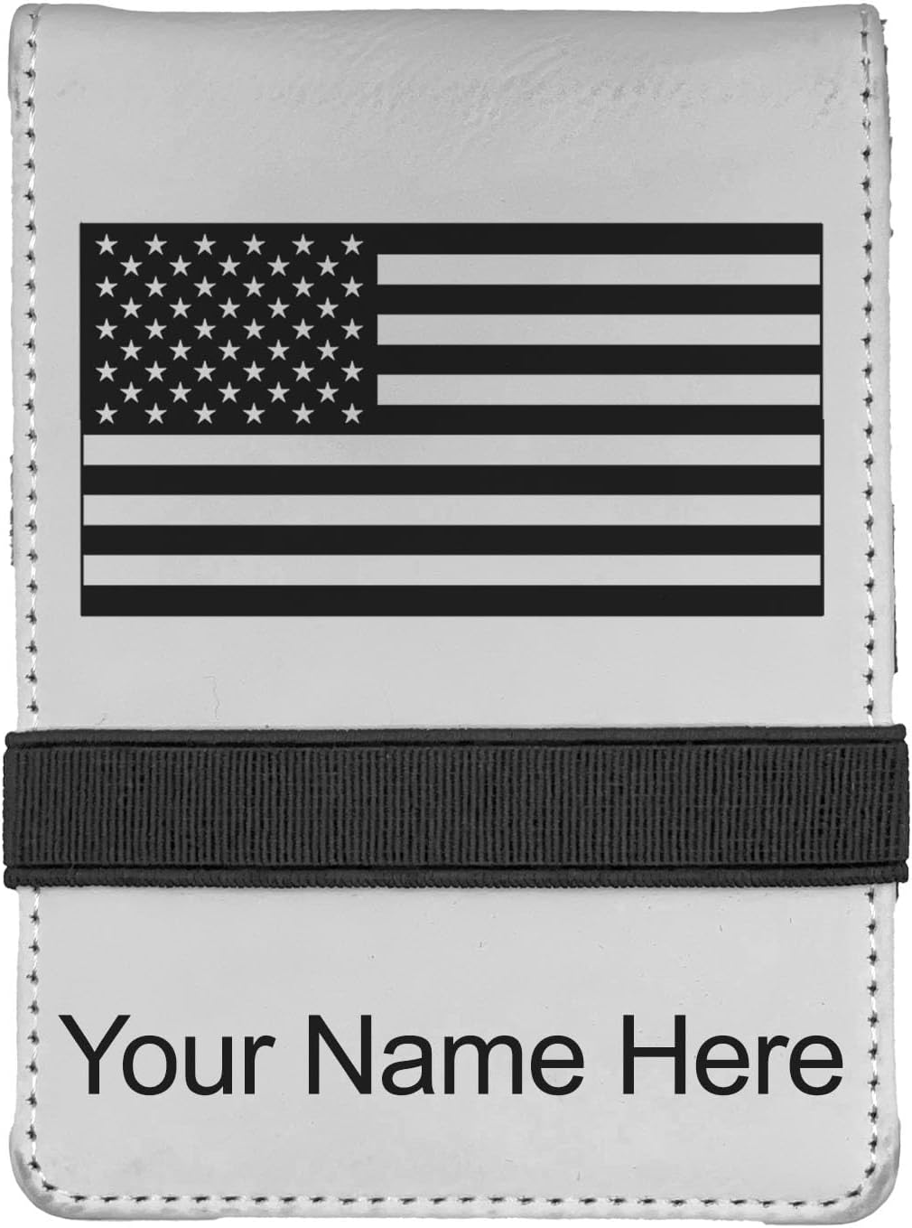 LaserGram Mini Padfolio with Notepad and Pen, Flag of The United States, Personalized Engraving Included (White)