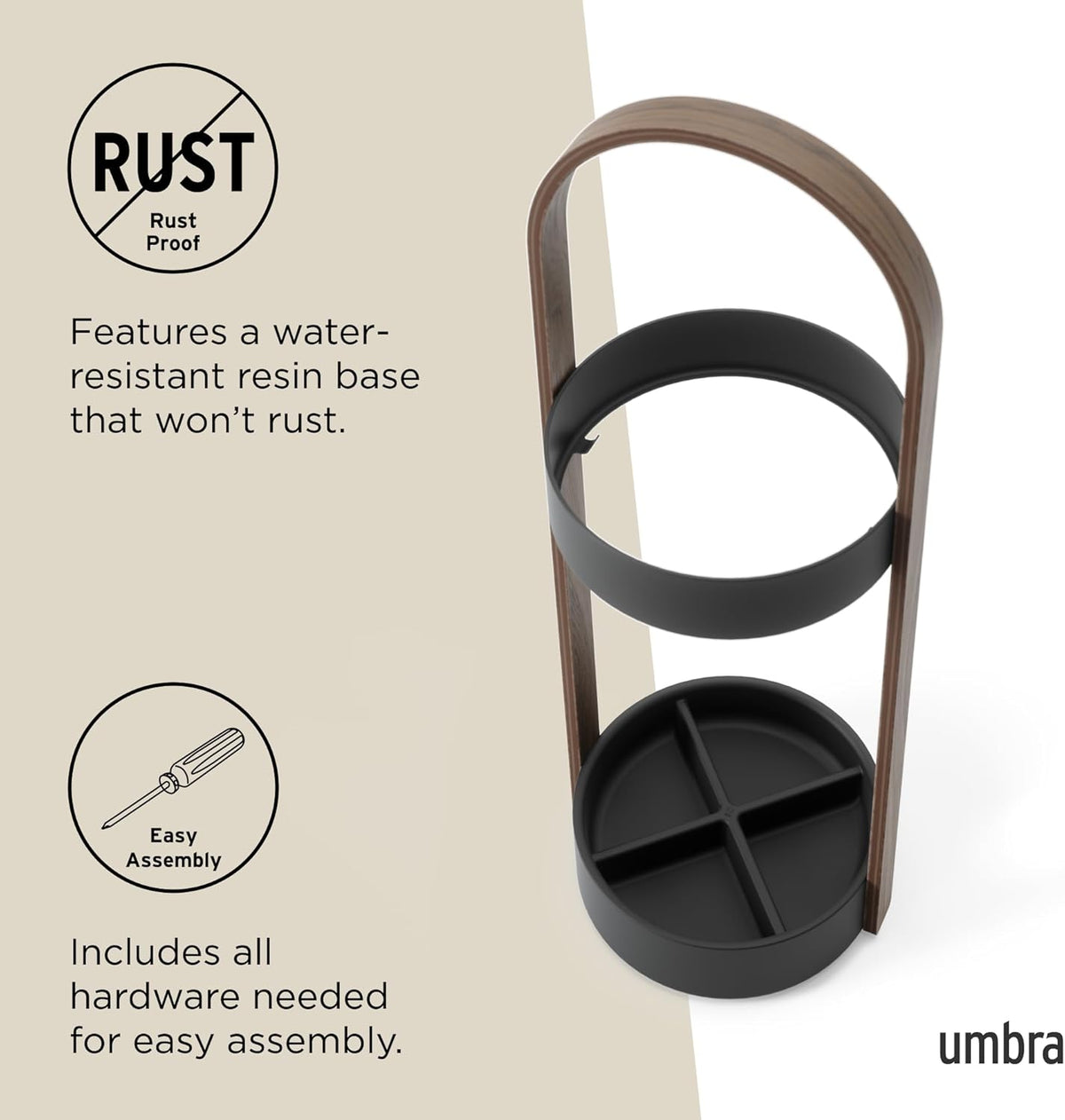 Umbra Space Saving Hub Umbrella Stand, Black/Walnut