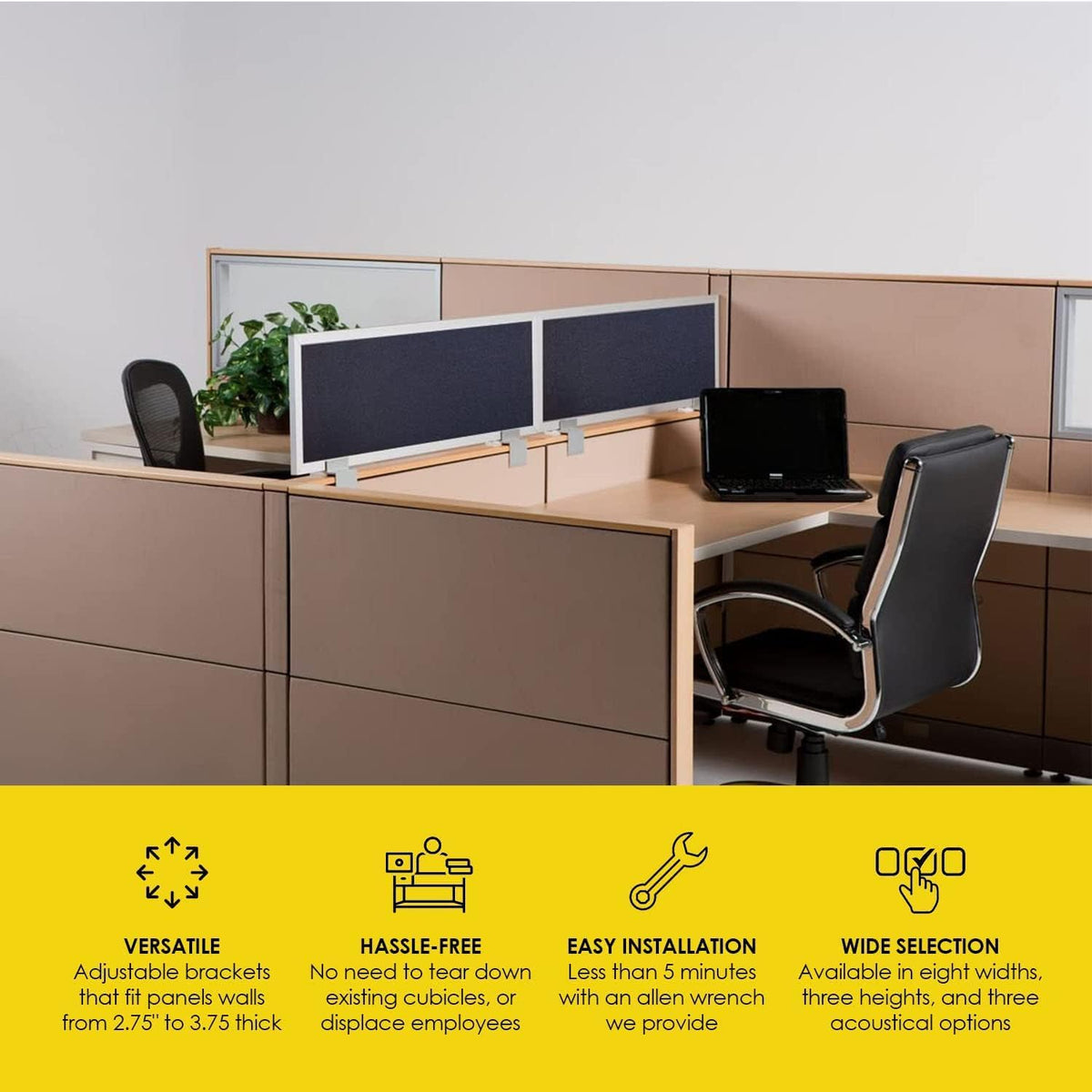 OBEX Acoustical Cubicle Privacy Screen Extender Desk Panel & Office Divider, Add Separation & Block Noise, 24" x 36", Twilight