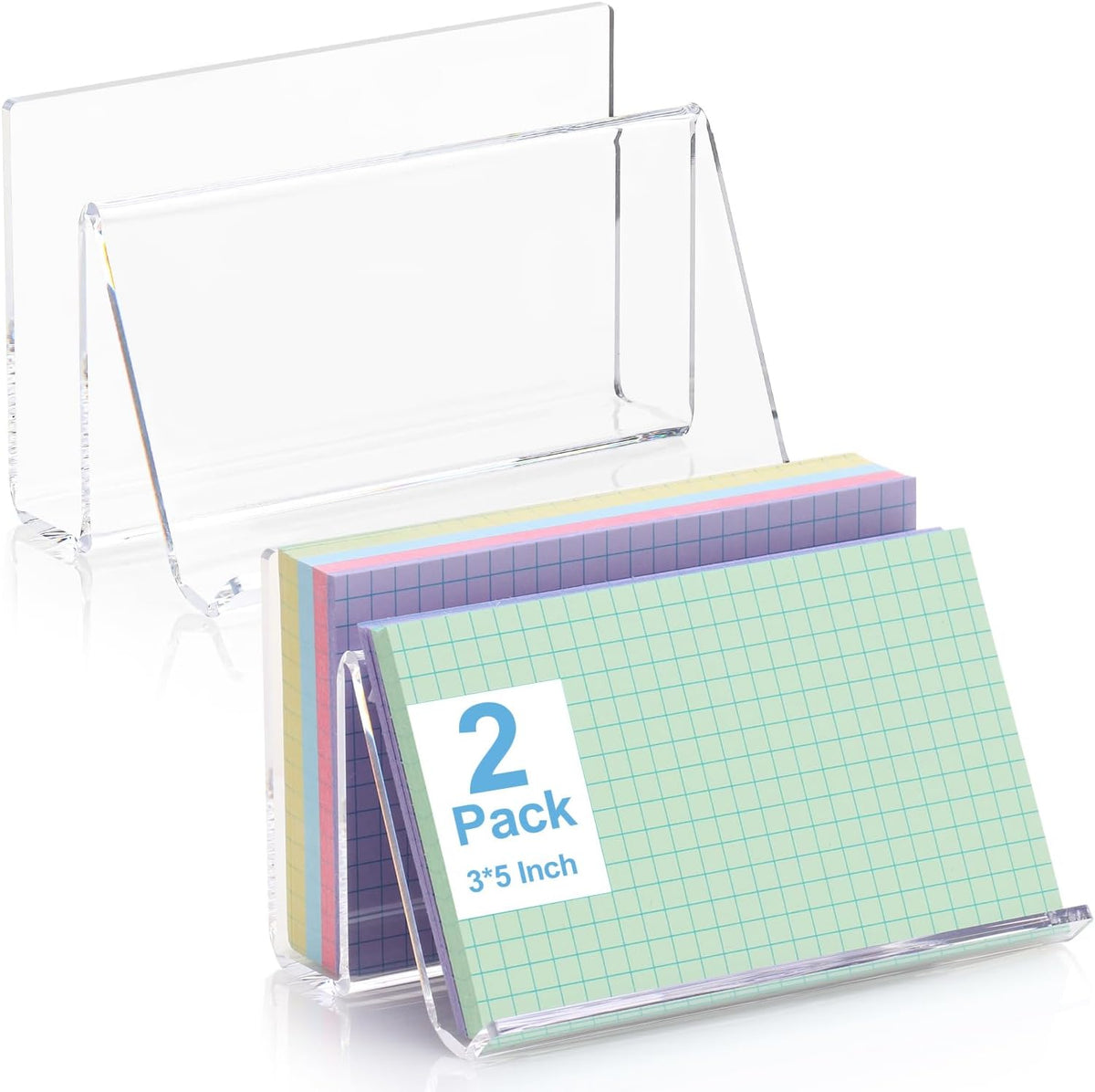 2 Pack 3x5 Index Card Display Holder Acrylic Cards Holder Stand Acrylic Business Card Holders Name Card Organizer Postcard Stand Display 200 Capacity for Studying Supplies No Card (Clear, 2 Pack)
