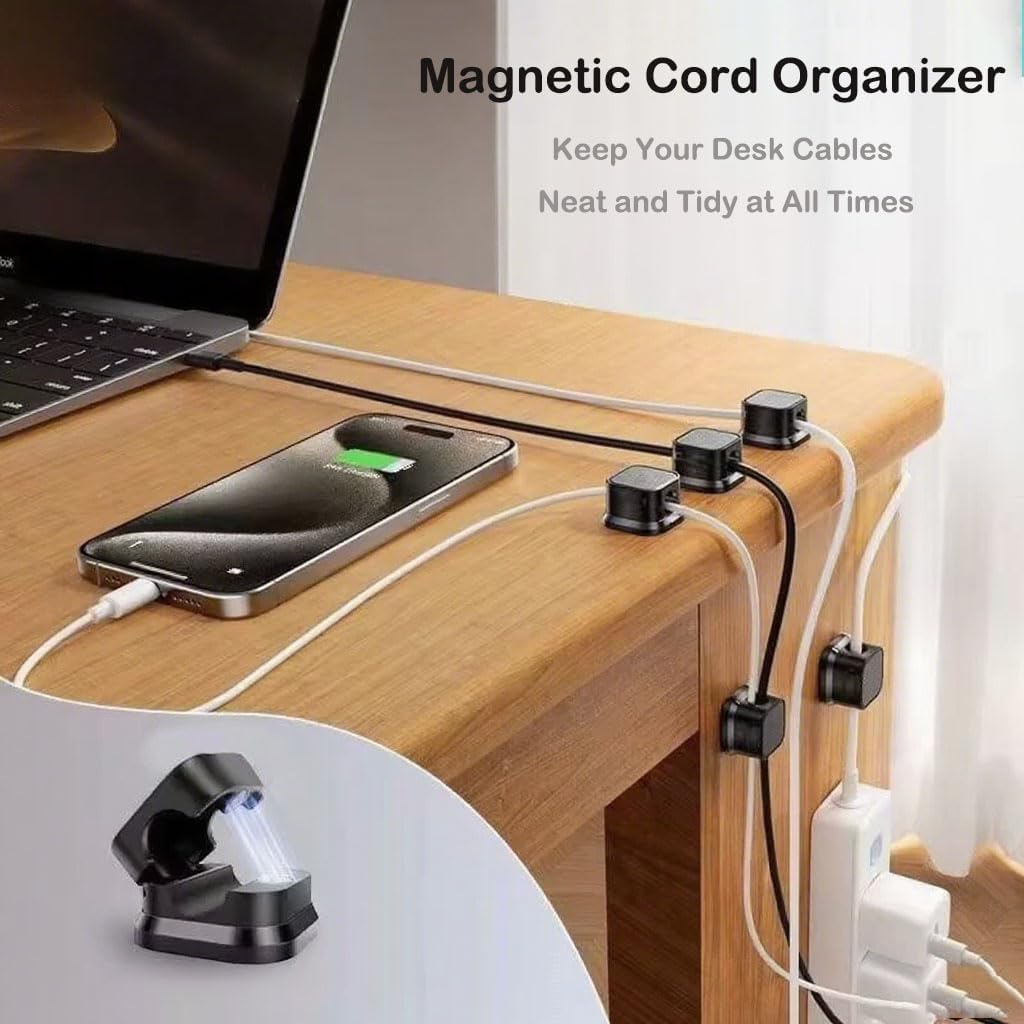 10 Pack Cord Organizer, Magnetic Cord Holder, Cable Clips for Desk, Adhesive Cable Management Wire Keeper for Nightstand, Home, Office, Desktop, Car, Wall (Black)
