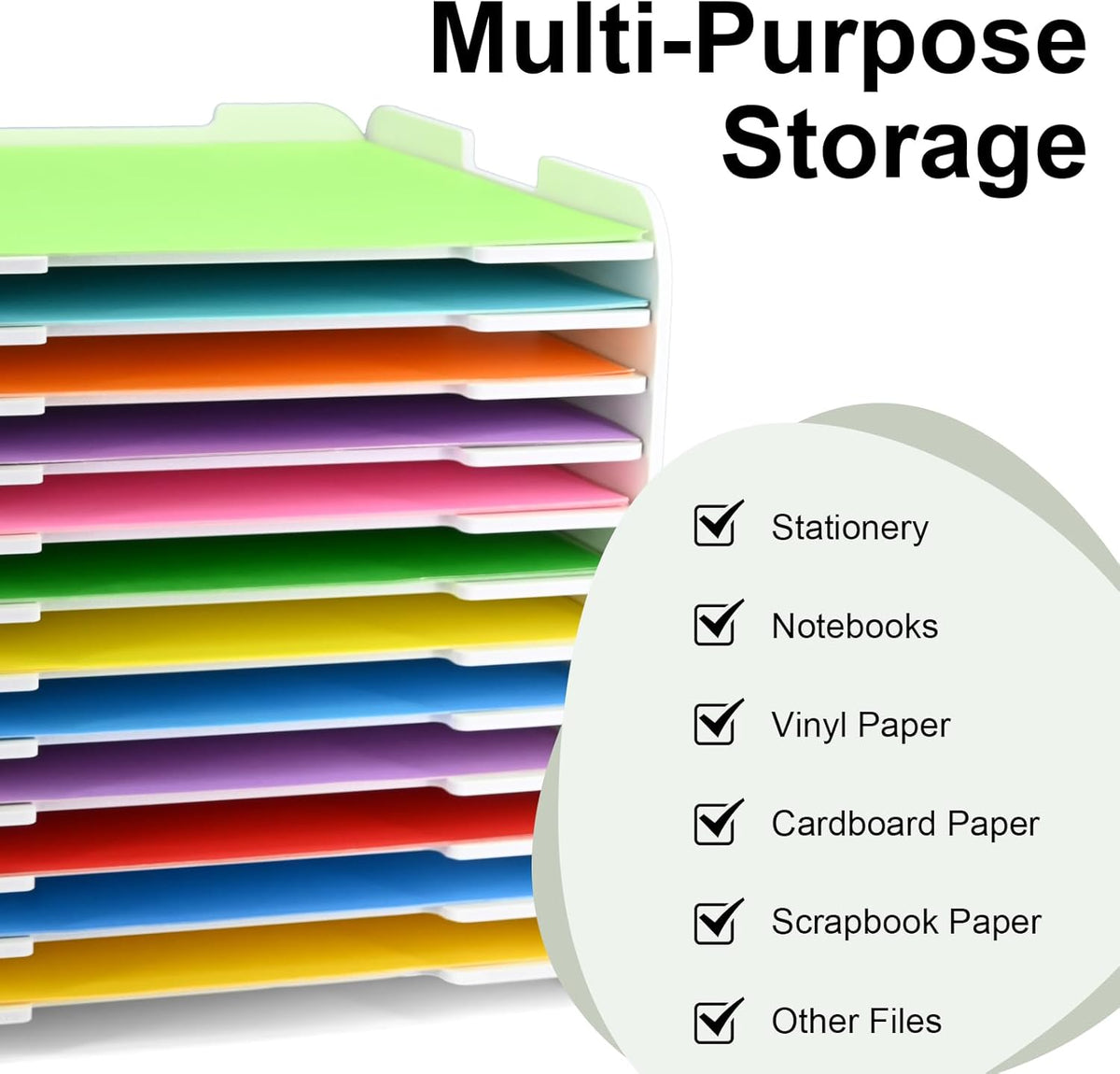 12x12 Paper Organizer, 12-Tier Scrapbook Paper Storage, Stackable Desktop File Holder for Home, Office, Classroom, and Craft Room