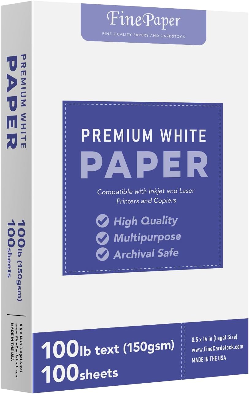 Bright White Paper - Multipurpose Office Print Writing Copy - Flyers, Posters, Design Proposals, Business Documents | 8.5 x 14 | 100lb Text (40lb Bond) | Acid Free Paper | 100 Sheets per Pack