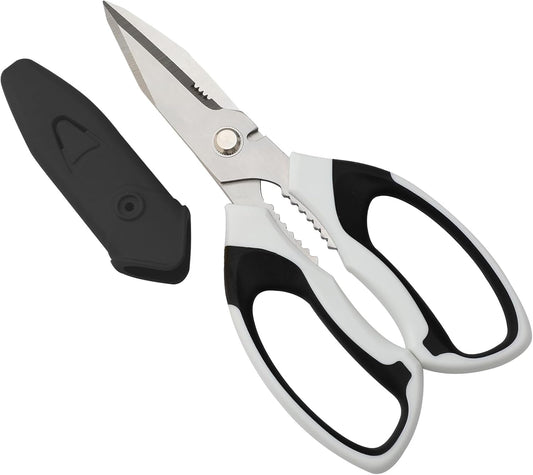 Utility Scissors Heavy Duty: sharp Scissors All Purpose heavy duty, Easy Cutting Carpet, Cardboard, Wires, Leather, Fabric（8'' White）