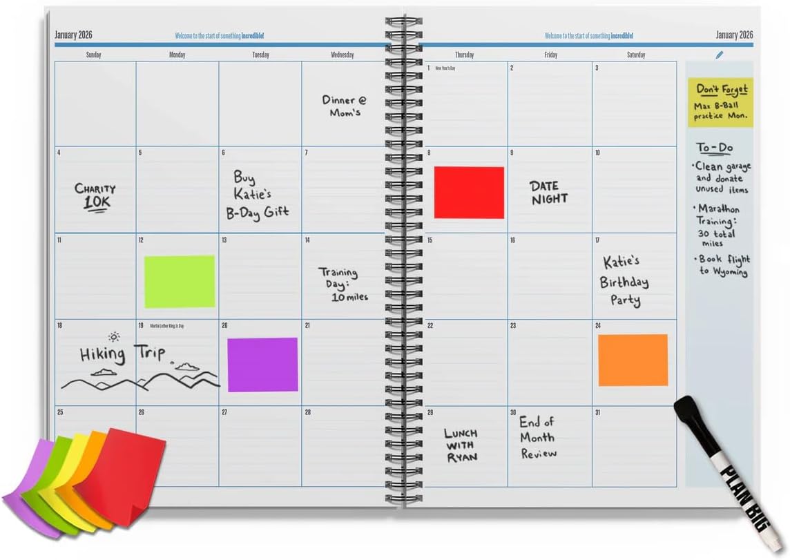 The Big A## Mid-Year Monthly Planner 2025–2026 – Mobile Desktop Calendar – Dry Erase Whiteboard – Fold-Out Design – Marker & Labels Included – 11x14" Expands to 22x14 - Neutral