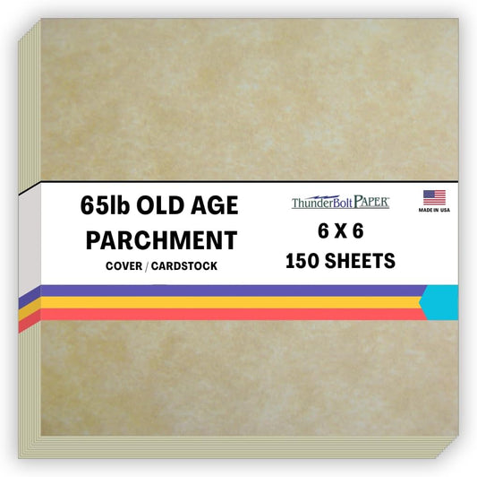 150 Old Age Parchment 65lb Cover Paper Sheets 6" X 6" (6X6 Inches) Square Scrapbook Album Size - Printable Parchment Semblance by The Pulp Process