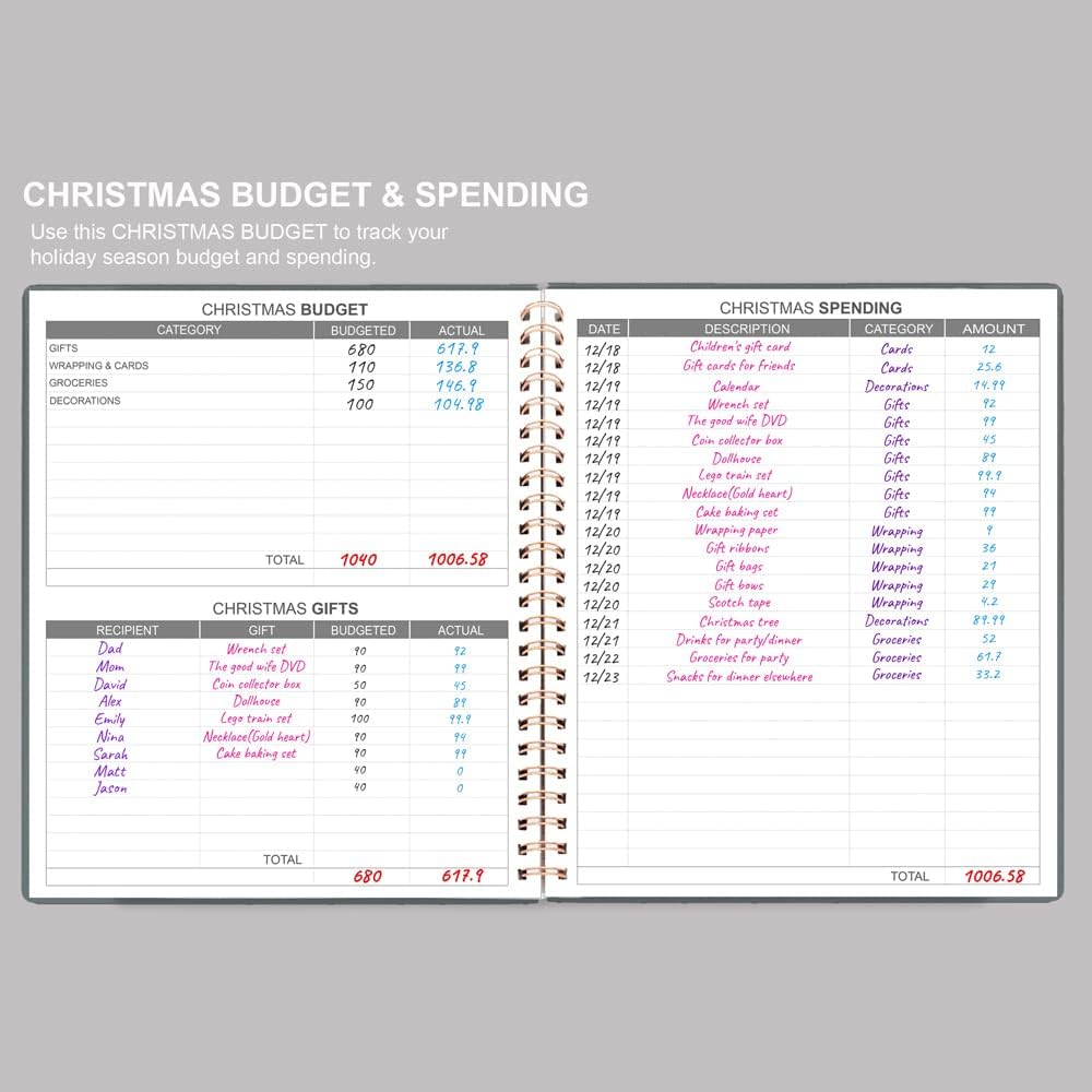Budget Planner - 8" x 9.5" Monthly Budget Book with Expense Tracker Notebook, 2023-2024 Budgeting Book and Financial Planner to Control Your Money. Large Size, PU Leather, Grey