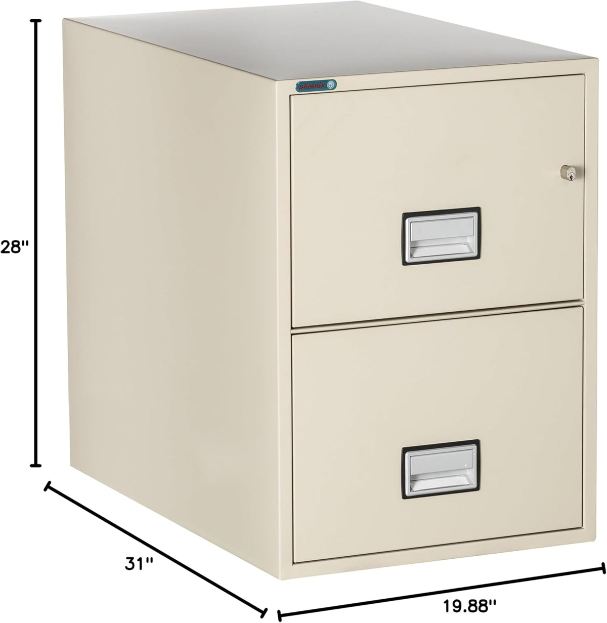 31 inch 2-Drawer Vertical Fireproof File Cabinet – Legal and Letter Size Filing – Key Lock – Water Resistant Seal – Fire and Impact Rated – Putty Finish – Model LGL2W31P