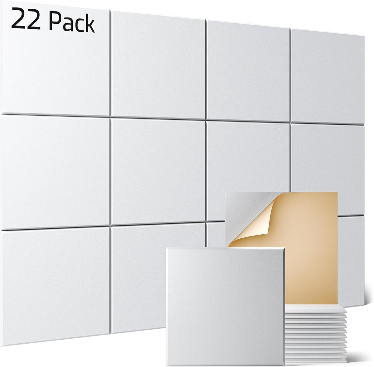Sonicism 22 Pack Acoustic Wall Panels with Self-Adhesive, 12" X 12" X 0.4" Sound Proof Foam Panels, Decorative Soundproof Wall Panels, Sound Proof Absorbing Tiles for Home & Offices, White