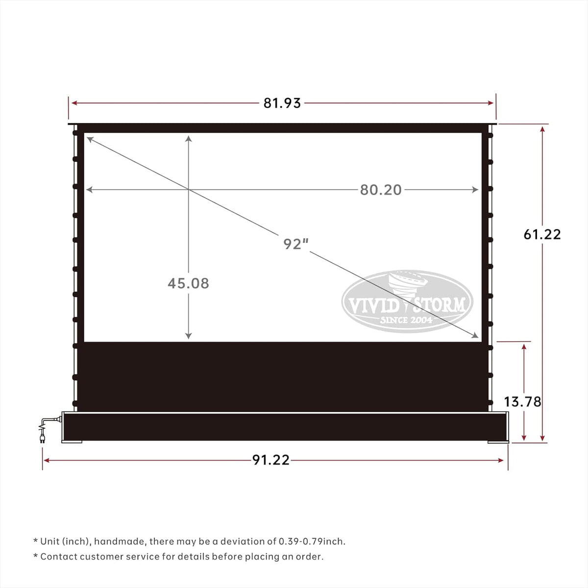 VIVIDSTORM-Projector Screen S 92 inch Portable Folding Stand Indoor Tension Floor Screen 4k HD White Cinema, 4K/3D/UHD Gaming/Home Cinema,Compatible with Normally Projector,VSDSTW92H