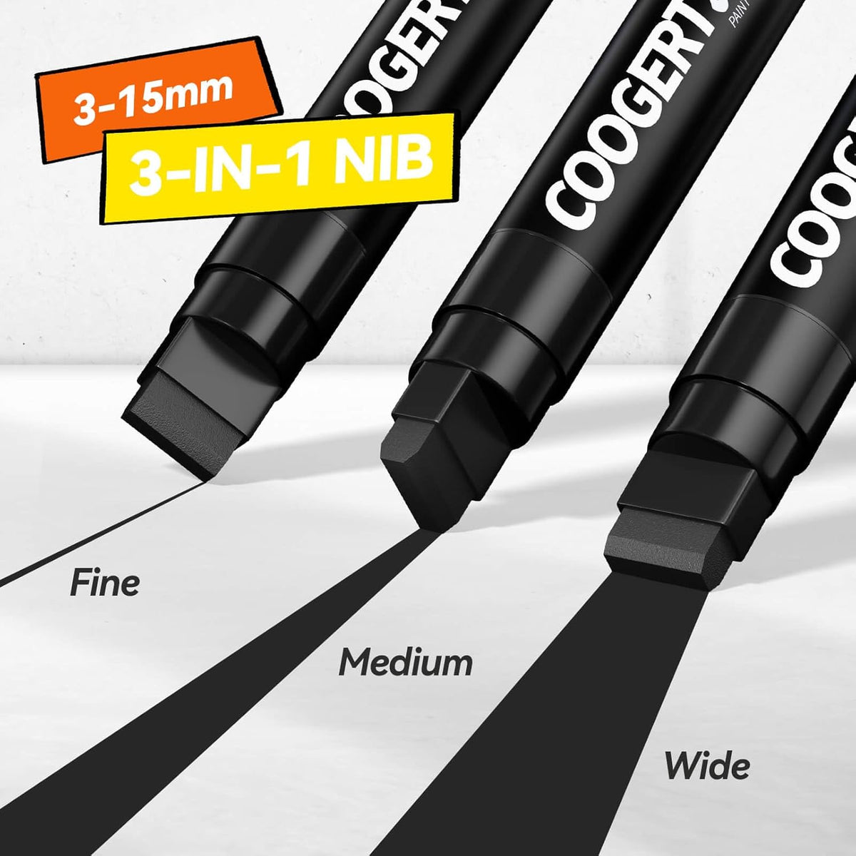 3Pcs Black Jumbo Poster Markers, 15MM Thick Permanent Acrylic Graffiti Markers, Wide Tip Paint Marker for Canvas, Posters Board, Fabric, Window, Glass, Wood, Teachers,Banner painting supplie