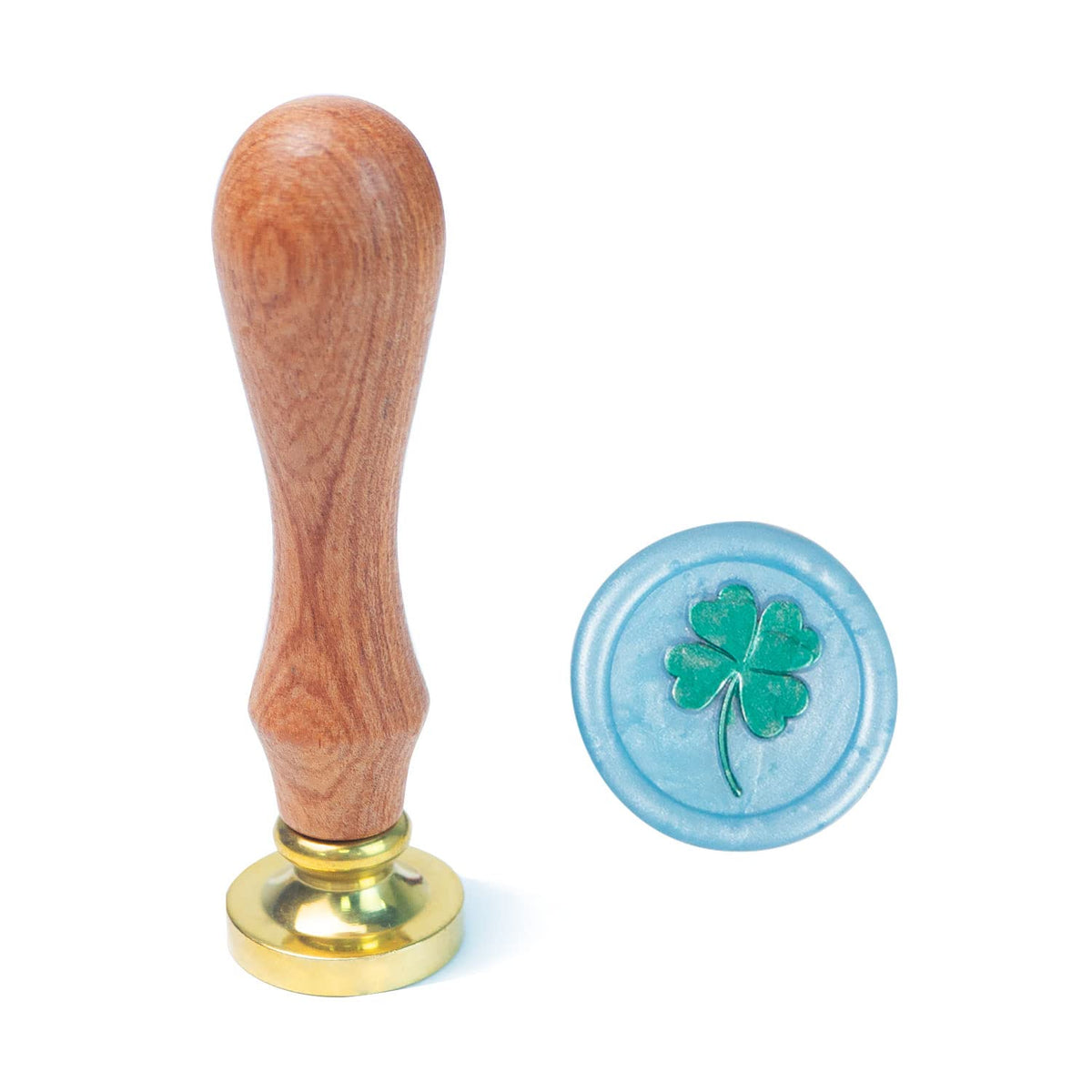 Flower Wax Stamp with Removable Brass Head Wooden Handle - Four-Leaf Clover Wax Sealing Stamp for Envelope Sealing