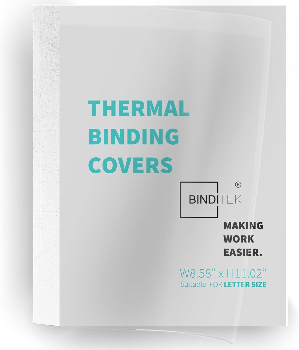 Binditek 10 Pack Thermal Binding Presentation Covers, 1/8 Inch Spine, Holds 30 Sheets, Ultra Clear Front Cover, White Paper Back Cover, Letter Size, for Students and Coworkers