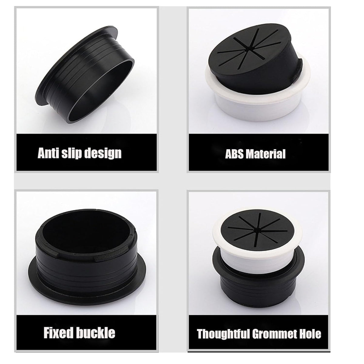 TuTuYa Desk Grommet, 6PCS Flexible 3-1/6inch (80mm) Black Desk Cable Grommet Desk Cable Hole Covers with Hole Saw, Ideal Solution for Office and Home Table Cable (Black, 3-1/6inch_80mm)