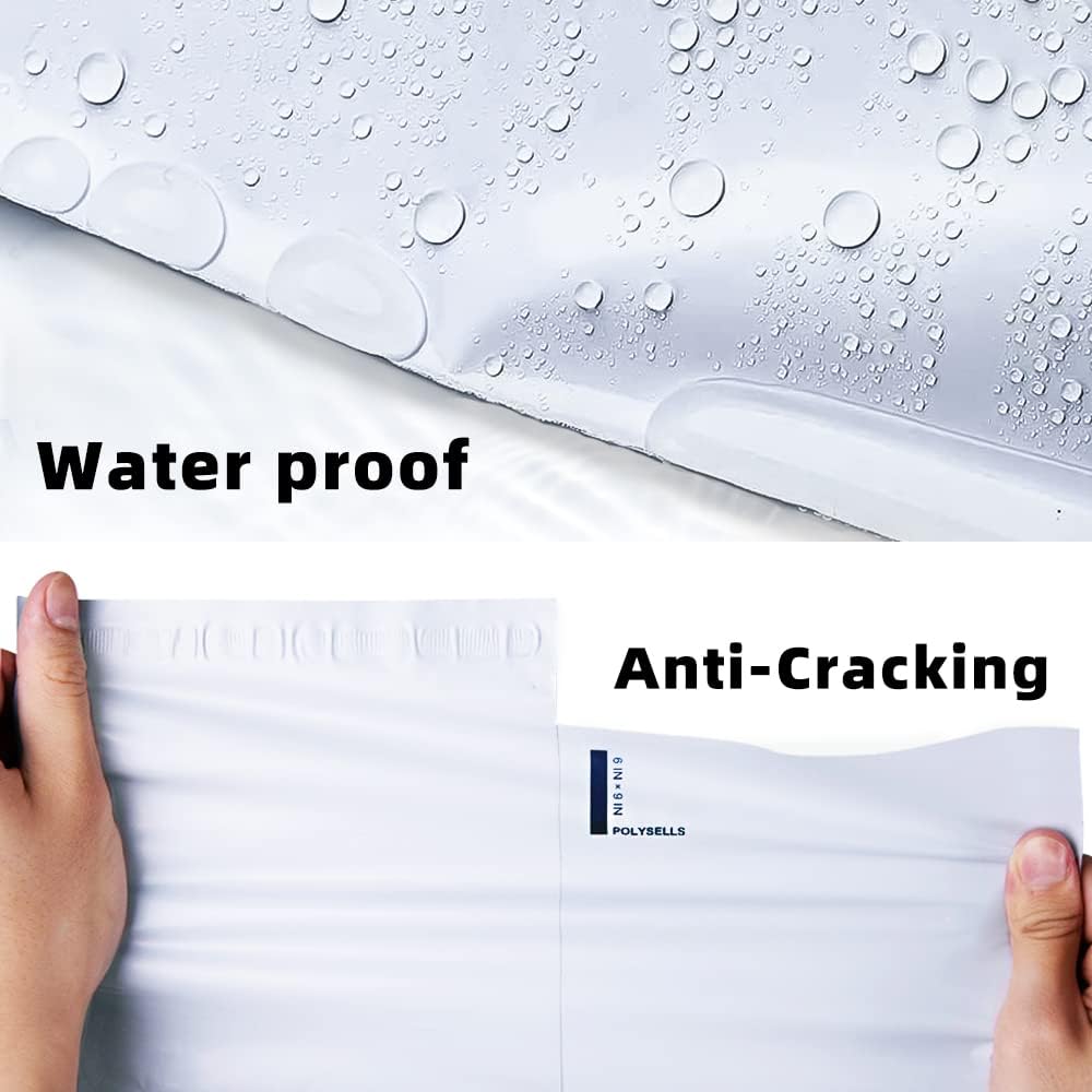 POLYSELLS Poly Mailers Shipping Envelopes, Strong Adhesive Sealing, Waterproof, and Tear-resistant Postal Mailing Bags for Clothing, Books, and Accessories (White, 100, 6" X 9")