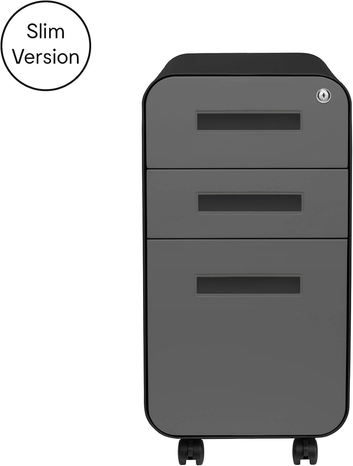 Laura Davidson Furniture Stockpile Slim 3-Drawer Mobile File Cabinet with Lock - Under Desk Metal Filing Cabinet, Legal/Letter File Folders, Wheels and Stationary Feet, Pre-Assembled, Black/Grey