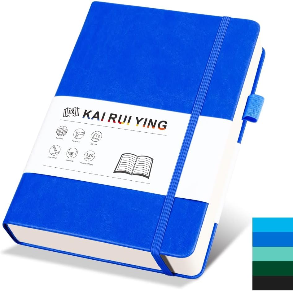 KaiRuiYing Lined Journal Notebook with Pen Holder, 320 Pages, 5.5'' × 8.6'' Medium Size A5-100 GSM Thick Paper, for Writing, Work, Office, Leather Hardcover