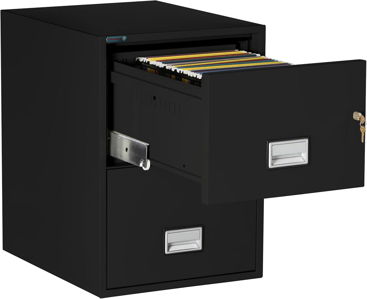 25 inch 2-Drawer Vertical Fireproof File Cabinet – Legal and Letter Size Filing – Key Lock – Water Resistant Seal – Fire and Impact Rated – Black Finish – Model LGL2W25B