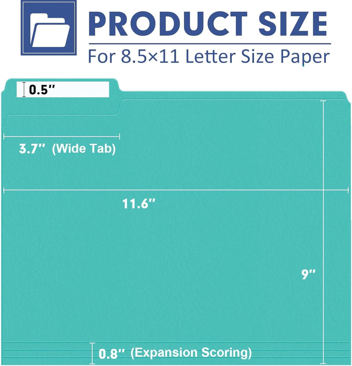 File Folder, PANDRI 120 Pack File Folder, 1/3 Cut Tab, Letter Size, Filing Folder for Office School Business, Aqua