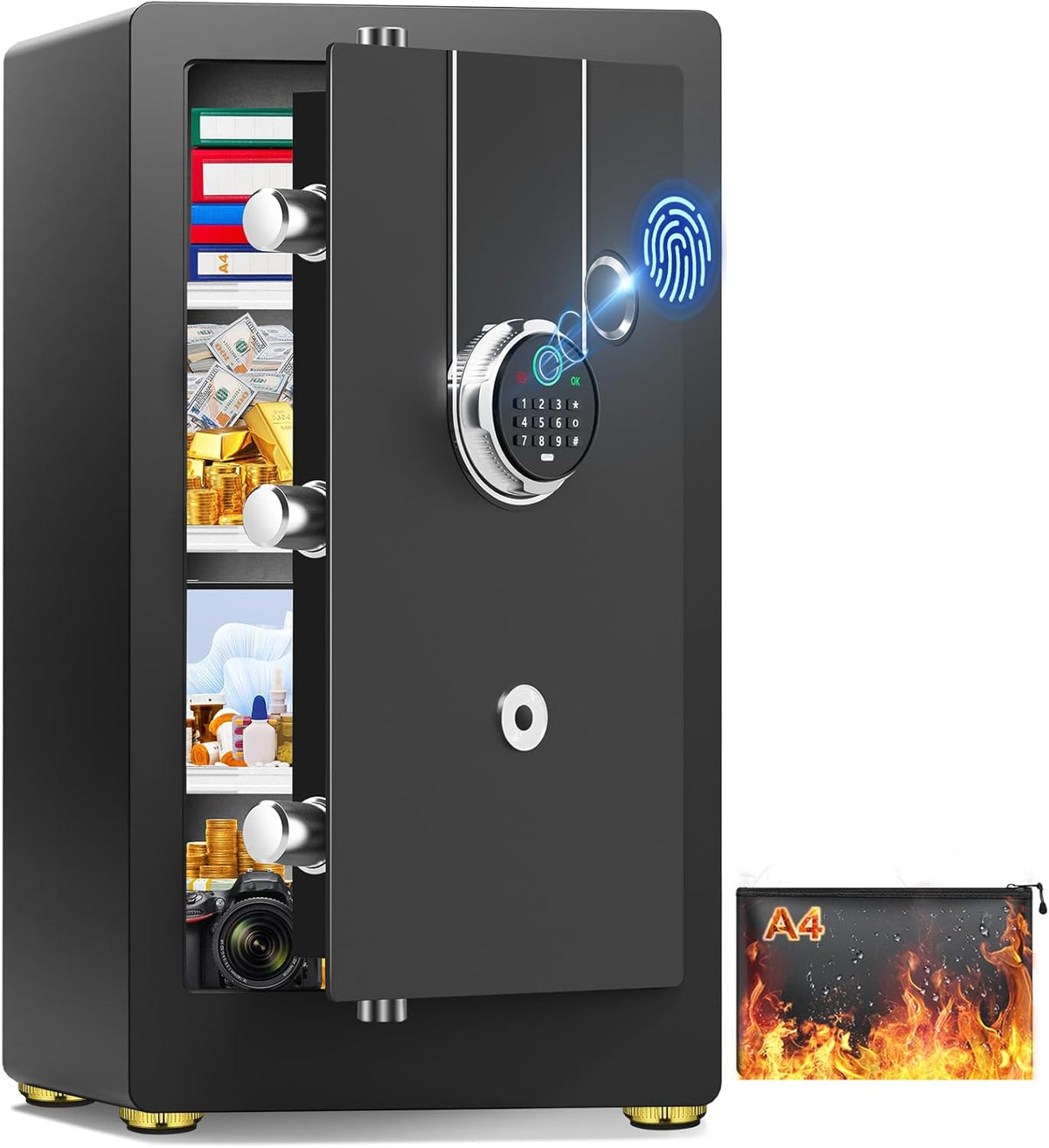 6.0 Cuft Biometric Safe Box with Fireproof Waterproof Bag, Fireproof Safe Large Document Storage Anti-Theft Dual Alerts, Mute Mode, Digital Security for Business