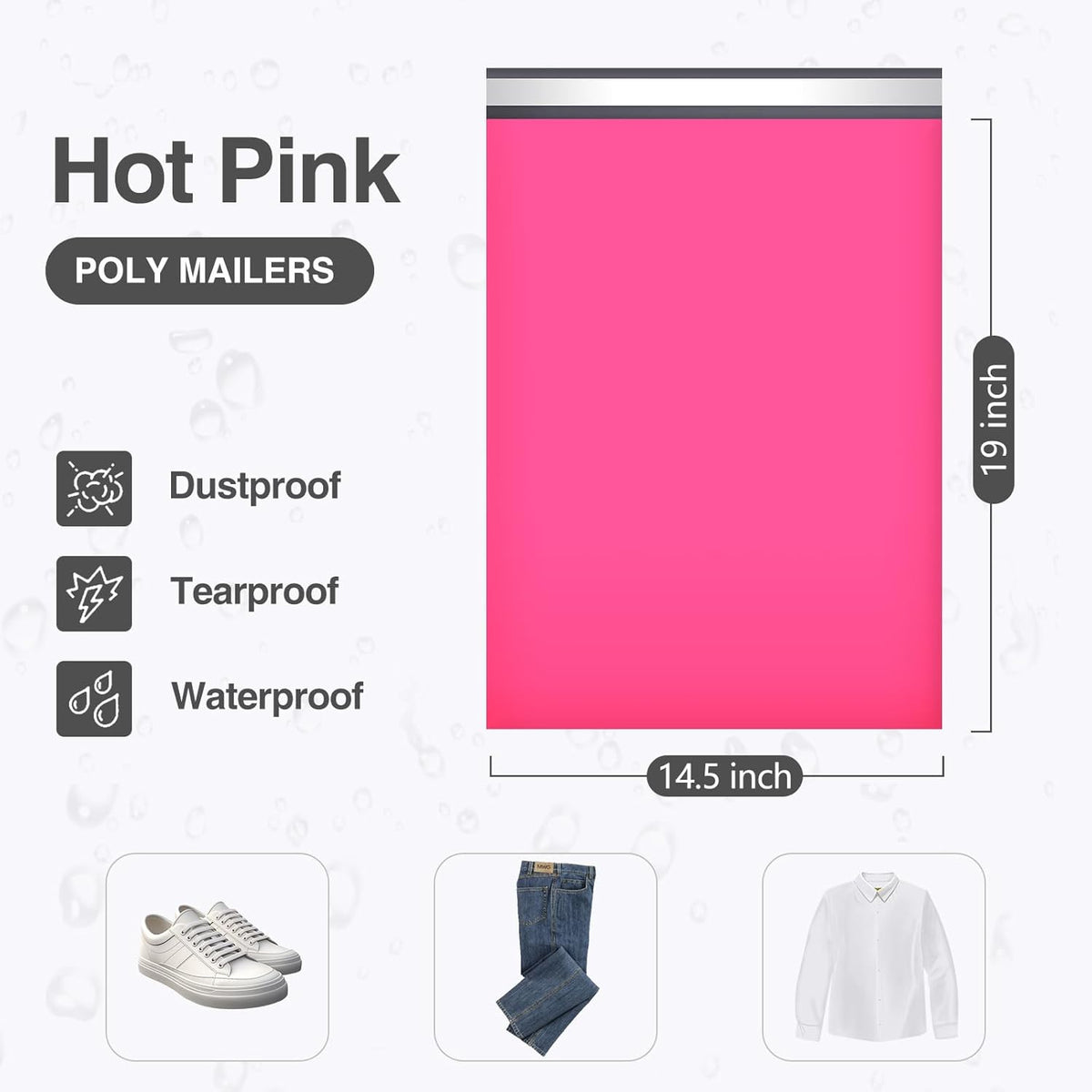 UCGOU Poly Mailers 14.5x19 Inch Hot Pink 100 Pack Large Shipping Bags #7 Strong Thick Mailing Envelopes Self Sealing Adhesive Waterproof and Tear Proof Shipping Bags for Clothes