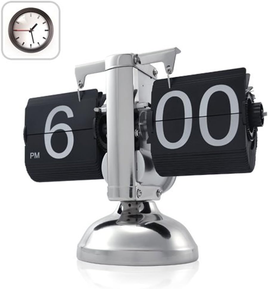 WoneNice Auto Flip Clock, Battery Powered Retro Desk Clock with Large Numbers for Office Bedroom Kitchen School Hotel Café - Black