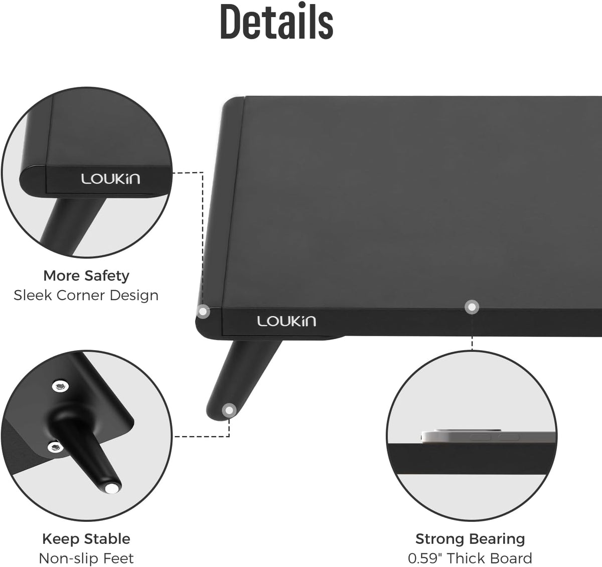 loukin Monitor Stand Riser for Desk, 22.4" x 8.3" Larger Computer Stand for Laptop, PC, Printer, Sturdy Desktop Computer Shelf with Non-Skid Rubber, Home Office (Black)