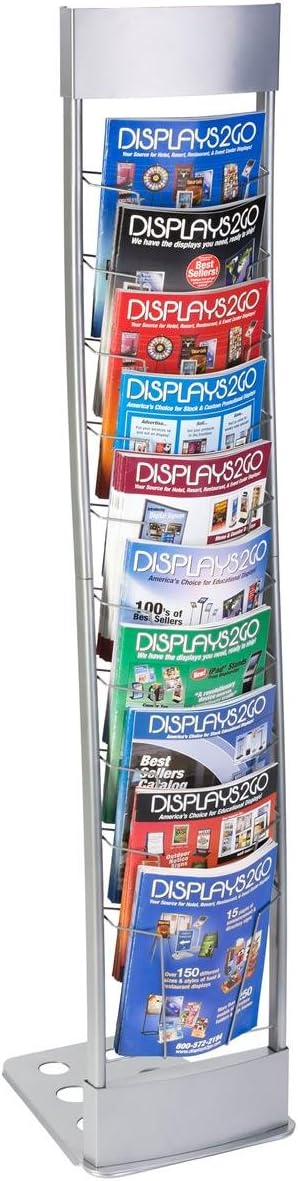 Portable Silver Floor Literature Rack Features 10 Pockets for Freestanding Displays and Carrying Case
